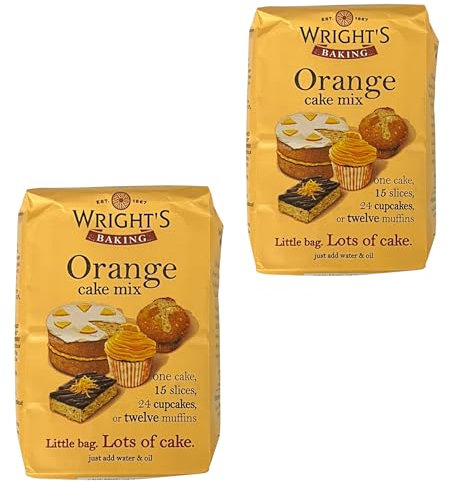 Wright's Baking Orange Cake Mix 2X500g - Create Light & Moist Cakes, Slices, Muffins, Cupcakes with Distinctive Citrus Flavour - Includes Orange Fruit Pieces - Just Add Water & Oil