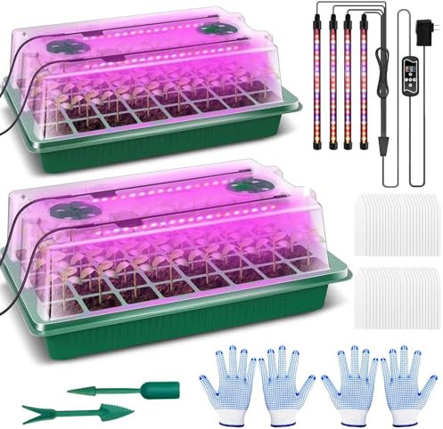 2 Packs Zimmergewächshaus Anzuchtkasten mit Pflanzenlampe, 80 Zellen Mini Gewächshaus Anzucht Set mit Timing-Controller einstellbare Helligkeit，für Pflanzenwachstum und Saatgutkeimung
