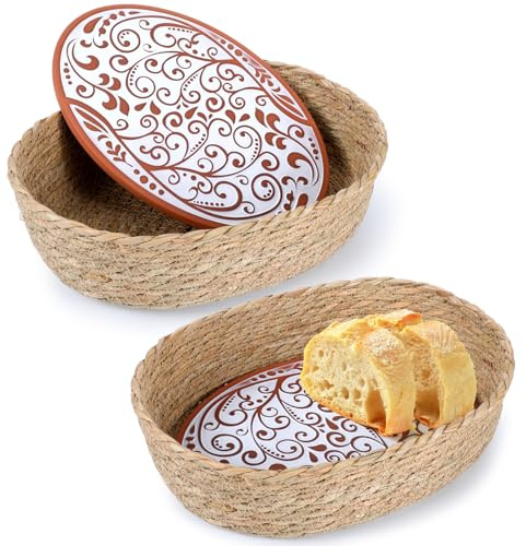 Qinyoung 2 Sets Bread Warmer Baskets with Terracotta Warming Stones