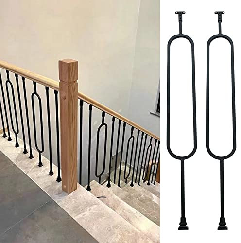 Schwarzes hohles ovales Treppengeländer, Sicherheitsgeländer mit Schrauben, wetterfest, quadratisch, Bodenmontage, vertikale Treppengeländer, Baluster, Spindeln für den Außenbereich (2 Stück, Höhe 150