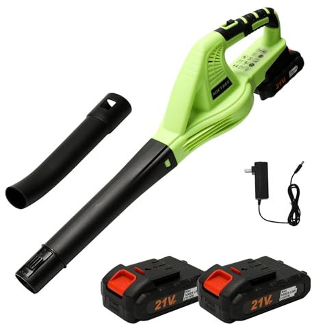Soffiatore di fogli senza fili 21 V, velocità di soffiaggio fino a 8 m/min, velocità 15000r/min, soffiatore senza fili con batteria e caricabatterie, foglia per sporco e fogli (2 batterie)