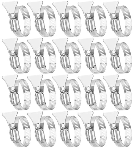 sawluv Pool Hose Clamps for 1 1/4 Above Ground Pool Hose, Adjustable Thumb Screw Key Clamps, Silver, 21-44mm, 20 Pcs
