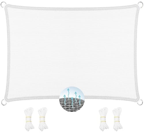 Sonnenschutz Beschattungsnetz 340 x 340 cm, Sonnenschutz, Hdpe-Kunststoff, Winddicht Uv-Beständig Reißfest, Markisenstoff Balkonverkleidung, für Terrasse Garten, Weiß