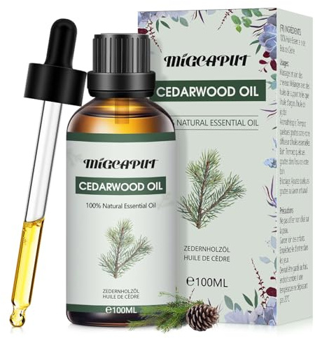 MIGCAPUT Aceite Esencial de Cedro 100ML, Aceite de Fragancia de Cedro Premium, Aceite Esencial de Aromaterapia para Humidificador, Difusor, Baño, Vela de Bricolaje, Jabón, Perfume
