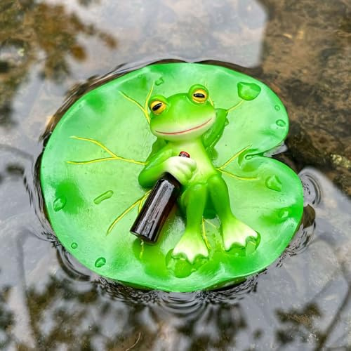 Dekofigur Garten Teich Schwimmende Frosch Deko Gartenfiguren Außen Wetterfest Harz Statue Miniteich Deko Tierfigur Gartendeko Für Draußen Teich Gartenteich Teichdeko Balkon Miniteich Becken (H)