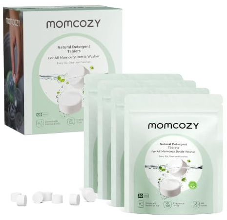 Momcozy Pastillas de lavado oficiales con ingredientes naturales, seguras y saludables, sin fragancias ni colorantes, aptas para limpiador de botellas/lavadoras de botellas, 120 pastillas