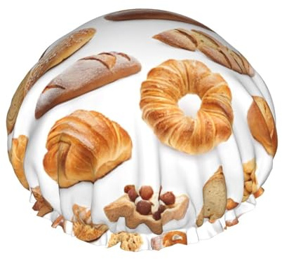 Painted Bread -Print Extra Large Waterproof Shower Cap-Double Layer Protection For Long/Curly Hair - Reusable & Travel Friendly.