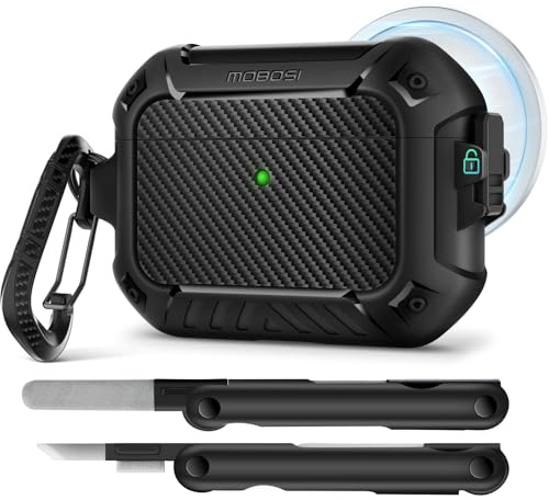 MOBOSI für AirPods Pro 3 Hülle Kompatibel mit Magsafe,Schwarz | Militärschutz Stoßfest Schutzhülle mit Reinigungsset & Karabiner,Case Hülle für AirPod Pro 3 Generation(2025)