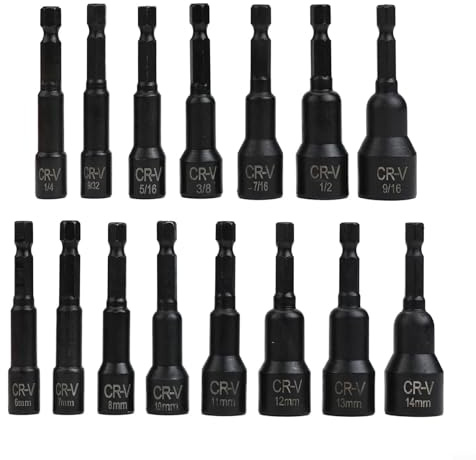 Zilimontt 15-Piece Magnetic Nut Driver Socket Set with /4-Inch Hex Shank, SAE /4-9/16 and Metric 6mm-14mm Sizes for Wrenches and Electric Drills