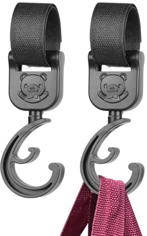 Ruwshuuk Crochets de Poussette Multiples pour Sacs - Crochet en Forme d'Ours Dessin Animé pour Rangement Poussette | Porte-Sac à Langes pour,Destiné à Voyage Shopping Plage Randonnée Usage Quotidien