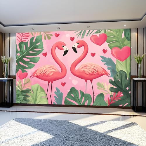 Papel Pintado Infantil Aves Flamencos 250 x 175 cm Rojo Fotomural Decorativo de Pared Tejido No Tejido