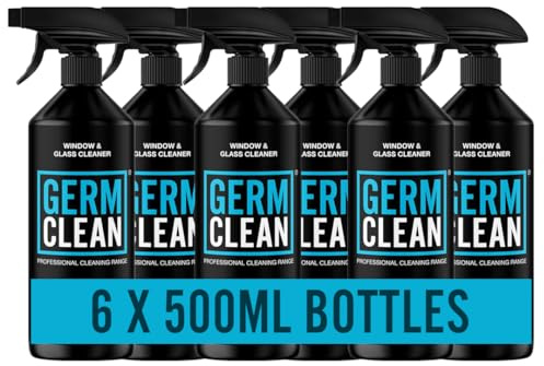 Germ Clean Window & Glass Cleaner Spray 500ml – Antibacterial, Streak-Free, Kills 99.9% of Bacteria & Germs – Mirror, Shower Screen & Window Cleaning Spray for Home (PACK OF 6)