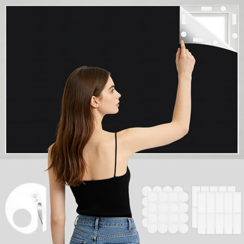 NUTKIT 300 x 145 cm 100 % mörkläggningsrullgardin, självhäftande mörkläggningsrullgardiner med 20 par långa och 32 par runda kardborreband och sax, mörkläggningsgardiner utan borrning för fönster