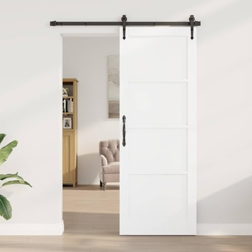 mzdioop Interior Door White Plywood 78 x 211 cm Sliding Door Solid Pine Wood Space Saving DIY Assembly Versatile for Hallway Entrance Renovation Safety Insulation