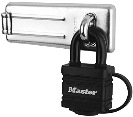 Master Lock 7804704EURD Set Chiavistello a Barra Dritta e Lucchetto con Combinazione, Nero