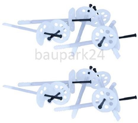 Dämmstoffhalter 8 x 155mm (200 Stk.) Dämmstoffdübel mit Kunststoffnagel, gelocht Tellerdübel für WDVS, VWS, EPS
