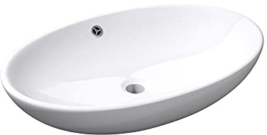 Mai & Mai Bathroom Sink Basin Countertop Wash Basin | Ceramic White Oval | WDH: 63x41x15cm | Modern Design Bathroom Vessel Sink | Nano-Coating Brüssel306
