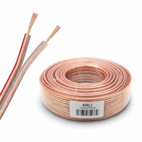 ARLI 50m Lautsprecherkabel transparent – 2x4 mm² CCA flexibel + Metermarkierung für HiFi Surround Auto Boxen 2 x 4 Lautsprecher Kabel