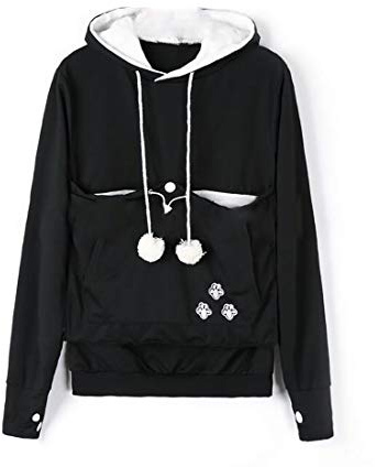 Inlefen Frauen Hoodie Sweatshirt Herbst und Winter Lange Ärmel Große Tasche Hoodie Pullover Kordelzug Schwarz S