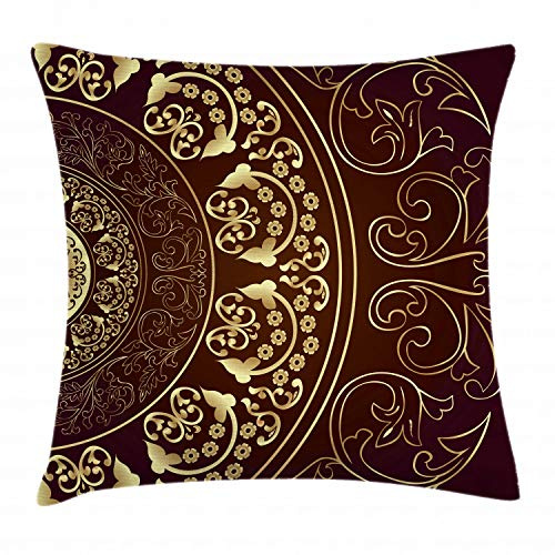 ABAKUHAUS Mandala Funda para Almohadón, Clásico, Decorativo, Estampado en Ambos Lados, 60 x 60 cm, Amarillo Burdeos