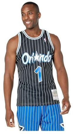 Mitchell & Ness Tracy McGrady Orlando Magic 2003-04 Herren Swingman Jersey Schwarz Nadelstreifen