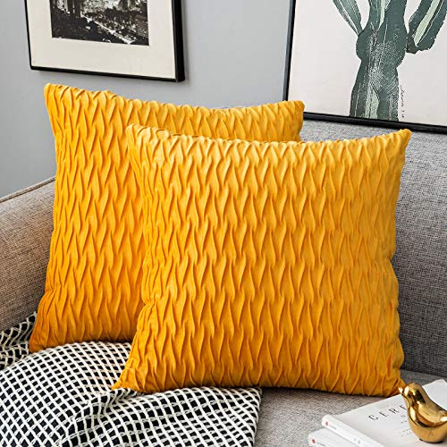 Yamonic Kissenbezüge Set Samt Soft Solid Dekorative Kissen Fall für Sofa Schlafzimmer 45cmx45cm 2er Pack für Couch Bett Sofa Stuhl Schlafzimmer Wohnzimmer, Gelb