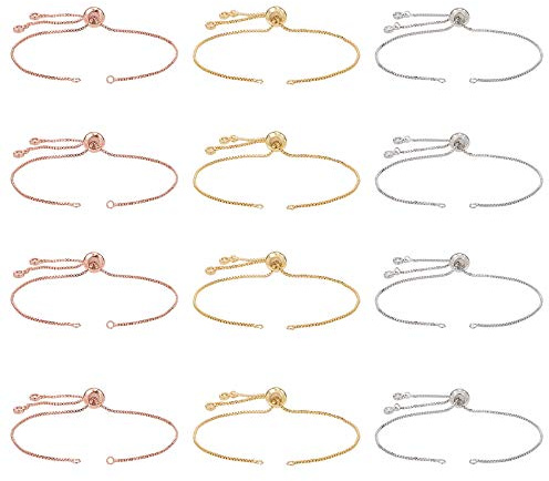 NBEADS 12 st 3 färger 24 cm justerbara strass glidarmband, glidande ändar, förlängningskedjor