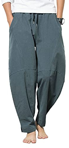 utcoco Qiuse Vardaglig lös passform raka ben stretchig midja strandbyxor, Gråblå, XL