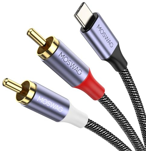 MOSWAG USB C auf Cinch Audio Kabel Type C zu 2RCA Stereo Adapterkabel 1M | HiFi Stereo Adapter DAC Chip für PC, MacBook, iPad, iPhone 17/16, Samsung S24, PS5, Heimkino Verstärker, Lautsprecher