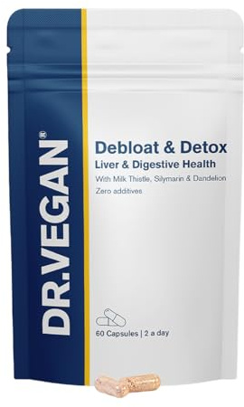 Debloat & Detox | Liver and Digestion Health | Vitamins & Supplements | 60 Vegan Capsules |Two-A-Day | DR.VEGAN