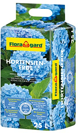 Floragard Hortensienerde blau 25 L - zum Pflanzen und Umtopfen - für Beet- und Kübelbepflanzung - für Blaue Hortensien - mit Tongranulat