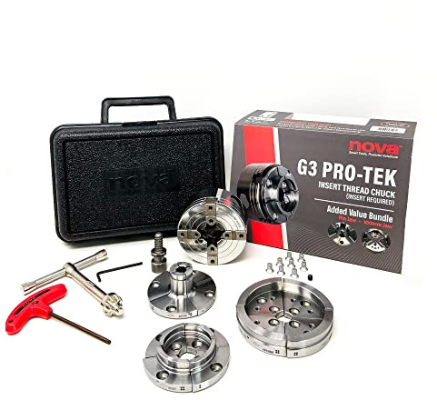 Nova Pro-Tek 48296 G3 Wood Lathe Chuck Kit with 3 jaw sets (2 Standard, 4 Bowl Jaws, and 1 Pin Jaws) insert version, with adapter insert (Separate Adapter Insert Purchase Required)