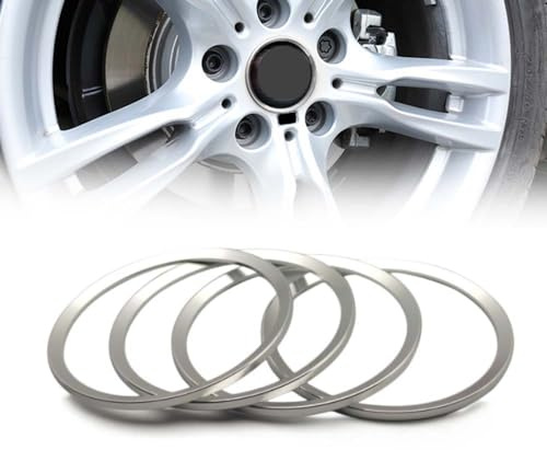 HIBEYO 4Stück 68mm Auto Nabenringe Aluminium Aufkleber Passt für BMW 1er 3er 4er 5er 7er X1,X3,X4,X5,X6 Radnaben Zentrierringe Aufkleber Dekoration Radfelge umlaufende Nabenringe Autozubehör-Silber