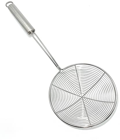 TIJAR® Skimmer, Oil Strainer, Stainless Steel, Ladle, Wire Skimmer Spoon, Spider Mesh Filter with Handle for Kitchen Frying Food, Pasta, Spaghetti, Noodle (13 CM)