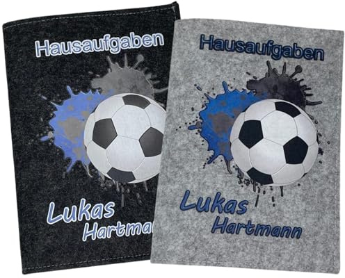 Hausaufgabenheft Hülle personalisiert mit Namen Datum schlicht A5 - Grundschule für Mädchen und Junge - Einschulungsgeschenke Heftumschlag - Geschenkideen Einschulung - Fussball blau