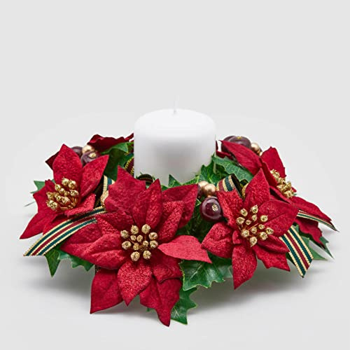 EDG Corona Estrella de Navidad Centro de mesa Redondo Vela Decoración 23cm Rojo
