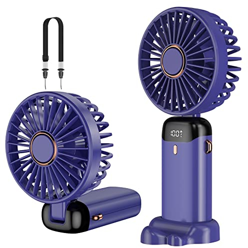Rafada Handheld Fan, Mini Portable Fan USB Rechargeable, Small Pocket 5 speeds with Lanyard and Base, Built-in 4200mAh Battery Desk Foldable for Office, Outdoor, Home, School, Purple (N15)