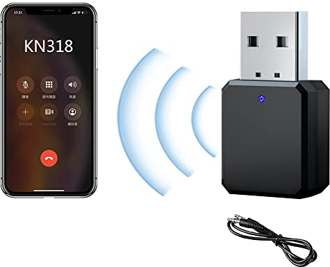 Xreuctop Adattatore Bluetooth, ricevitore Bluetooth portatile USB 5.1 con cavo audio da 3,5 mm, ricevitore audio con uscita AUX/USB, trasmettitore Bluetooth e ricevitore per impianto stereo, auto, TV,