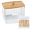 ANBEEISS Dispensadores de Discos de Algodón, Caja de Bastoncillos de Algodón, Contenedor Soportes Organizador de Qtip/Bolas de Algodón, con Bambú Tapas, con 100 Hisopos de Algodón - Cuadrado