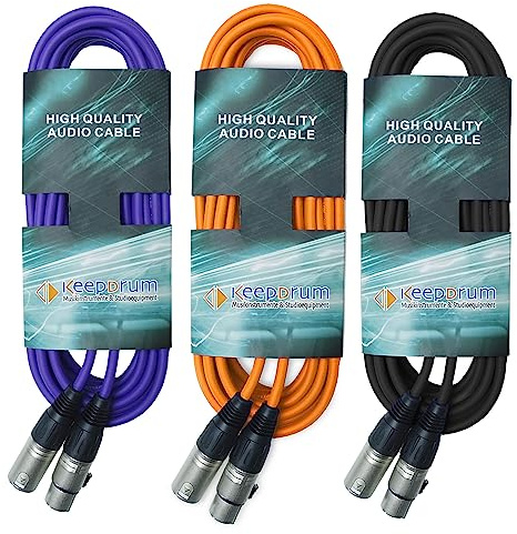 keepdrum Mikrofonkabel XLR 10m Orange Lila Schwarz 3 Stück