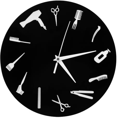 Garneck Friseursalon Wanduhr Aus Acryl Batteriebetriebene Runde Wanddekoration Mit Uhrwerk Für Barber-Shop Wohnzimmer Schlafzimmer Computerraum Und Konferenzraum 11.81 Zoll