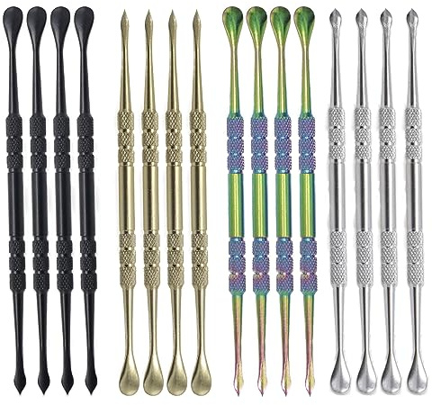 Joyangy Juego de 16 herramientas de tallado de cera multicolor, cucharas de escultura de doble extremo de acero inoxidable y bolígrafos de trinchar, herramienta de cuchara de cera de 4.6 pulgadas,