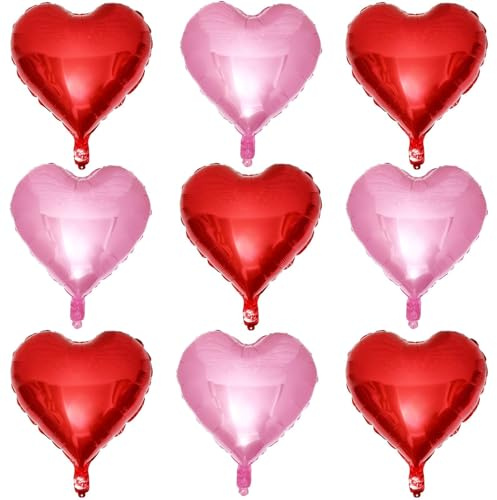 Lovoir 10 Pcs Red Pearl Pink Heart Shape Foil Mylar Balloons 18 Inch Love Balloons for Valentine's Day Birthday Party Decorations Wedding Engagement Romantic Decor (Red & Pearl Pink)