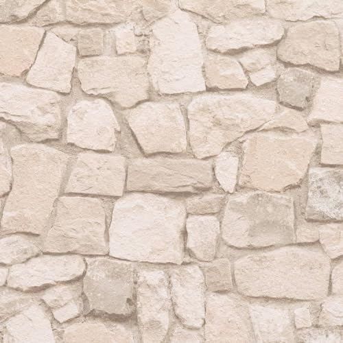 K&L Wall Art Steintapete rustikale Tapeten Vintage Gartenmauer Tapete Naturstein Wallpaper inkl. Tapezier-Ratgeber (Mediterrane Mauer beige)