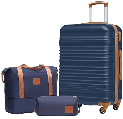 COOLIFE Koffer Set 3 Teilig: Luggage Set Mittelgroß 24‘’ + Reisetasche & Kulturtasche | ABS Hartschale, 360° Rollen & TSA-Schloss Für Europa, Kreuzfahrt & Auslandsstudium – Familienurlaub Essentials
