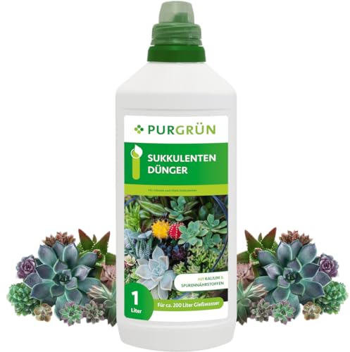 Purgrün® Sukkulenten-Dünger 1 Liter – Spurennährstoffe für kompaktes Wachstum – Extra Kalium stärkt die Widerstandskraft – Ergiebiges Konzentrat für 200 Liter Gießwasser – Premium-Flüssigdünger