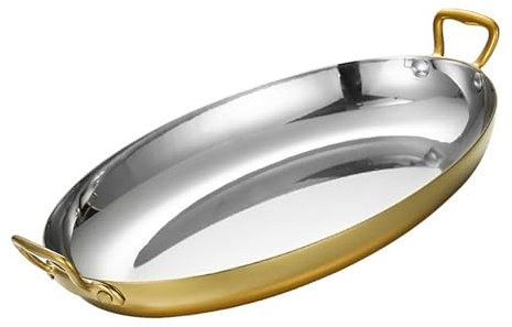NIRBO Poêle À Paella Espagnole Ovale À Double Oreilles En Acier Inoxydable Poêle Antiadhésive Poêle Sans Revêtement Marmite À Paella Aux Fruits De Mer,Gold-40cm