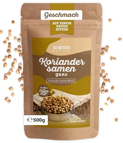 Coriander Seeds Monte Nativo (500g) - Dried Corriander whole - Gently dried and aromatic Spices ideal for Cooking and Seasoning