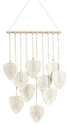Avoik Makramee Wandbehang Handgemacht Wandteppich Boho Deko Wohnungs Chic Kunst Gewebte Feder Wanddeko Blatt Wandteppich Tapisserie für Wohnzimmer Schlafzimmer Hochzeit Dekor Geschenke, Beige