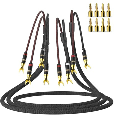Monosaudio High-End HiFi Lautsprecherkabel 2,5m S801, 12AWG OFC Kupfer, 24K Vergoldeter Bananenstecker/Y-Stecker, Abnehmbar, für Verstärker/AV-Receiver/Lautsprecher